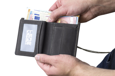 Mini Biker Geldbörse extra dünn mit Kette im Hochformat LEAS MCL in Echt-Leder, braun